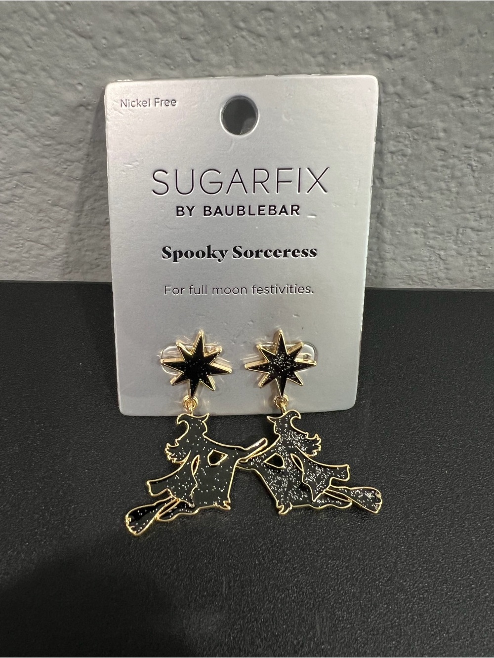 Sugarfix x Baublebar 'Spooky Sorceress' Black & Gold Witch Dangle Earrings